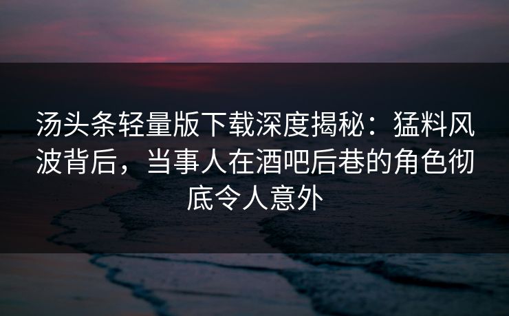 汤头条轻量版下载深度揭秘：猛料风波背后，当事人在酒吧后巷的角色彻底令人意外