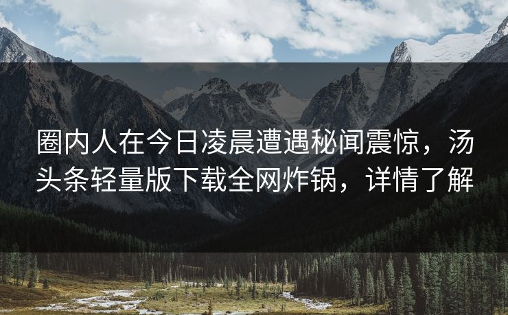圈内人在今日凌晨遭遇秘闻震惊，汤头条轻量版下载全网炸锅，详情了解